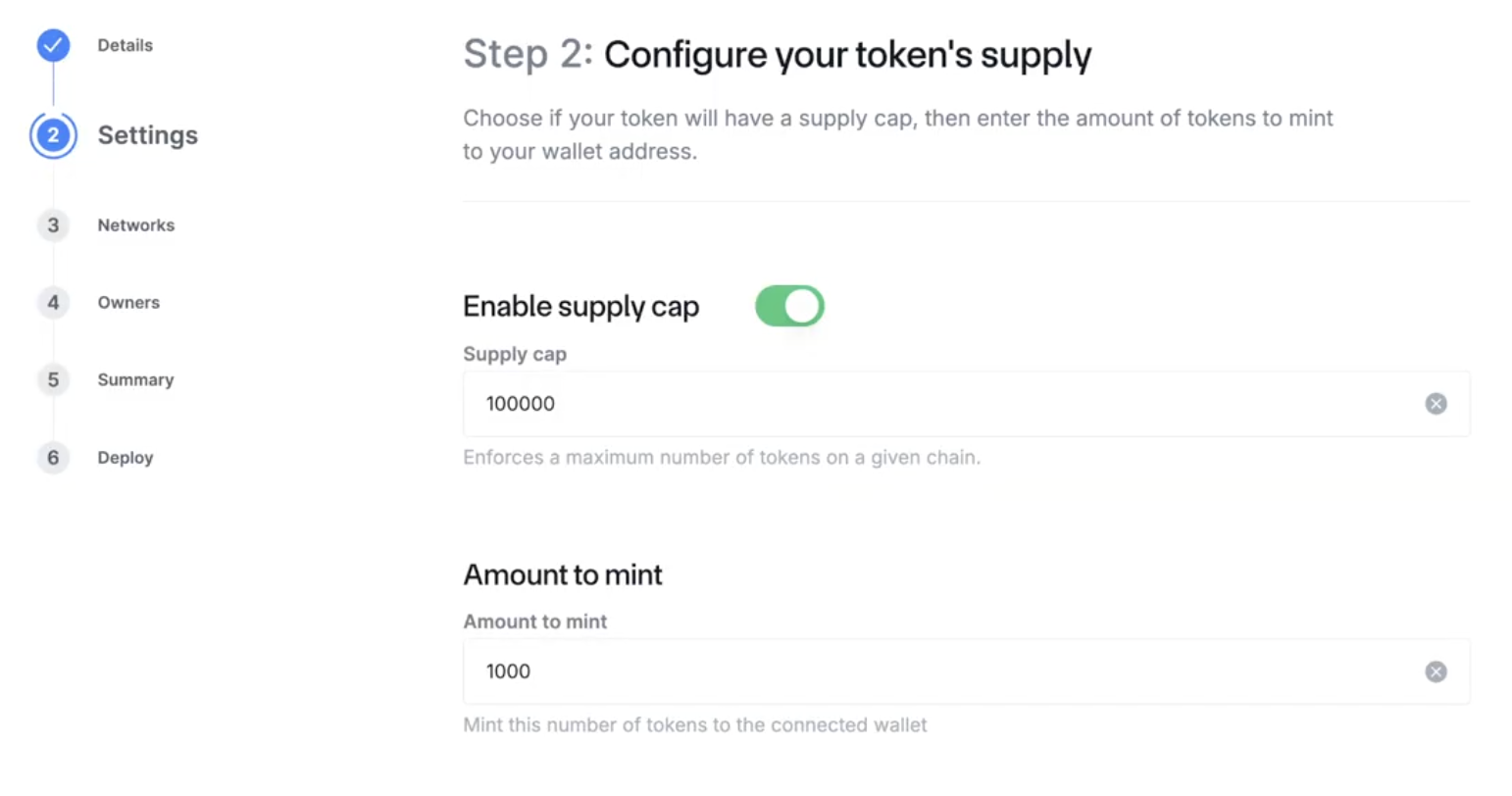 Setting token supply cap and amount to mint